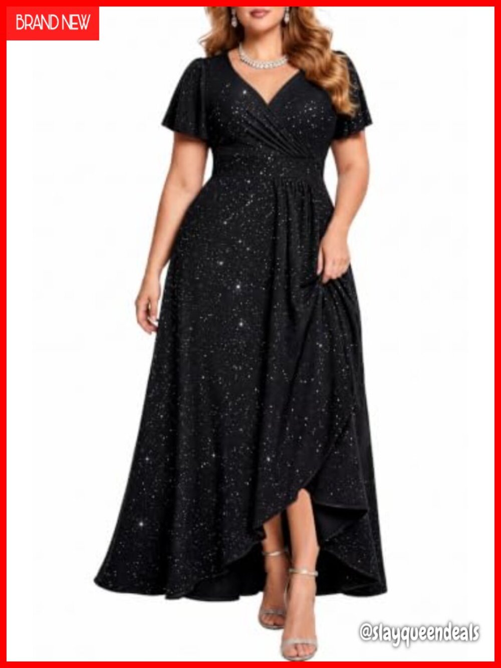 Glitter Stretch Plus Size Formal Evening Cocktail Wedding Guest Maxi Dress